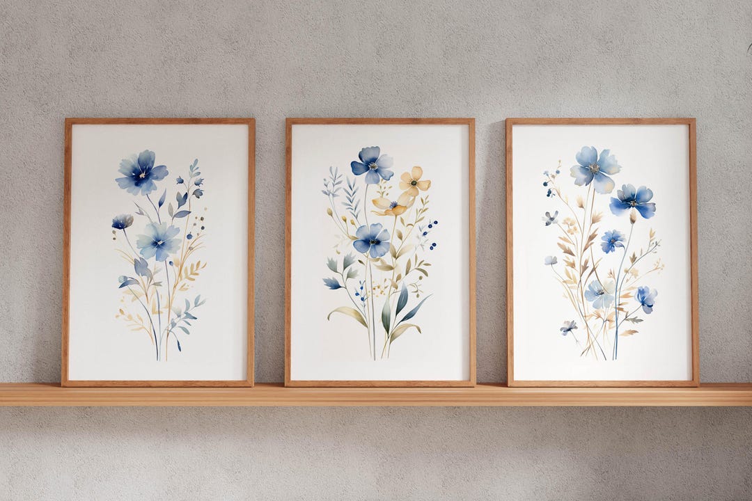 Set of 3 Meadow Wildflowers | Living Room, Bedroom Wall Art Handpainted ...