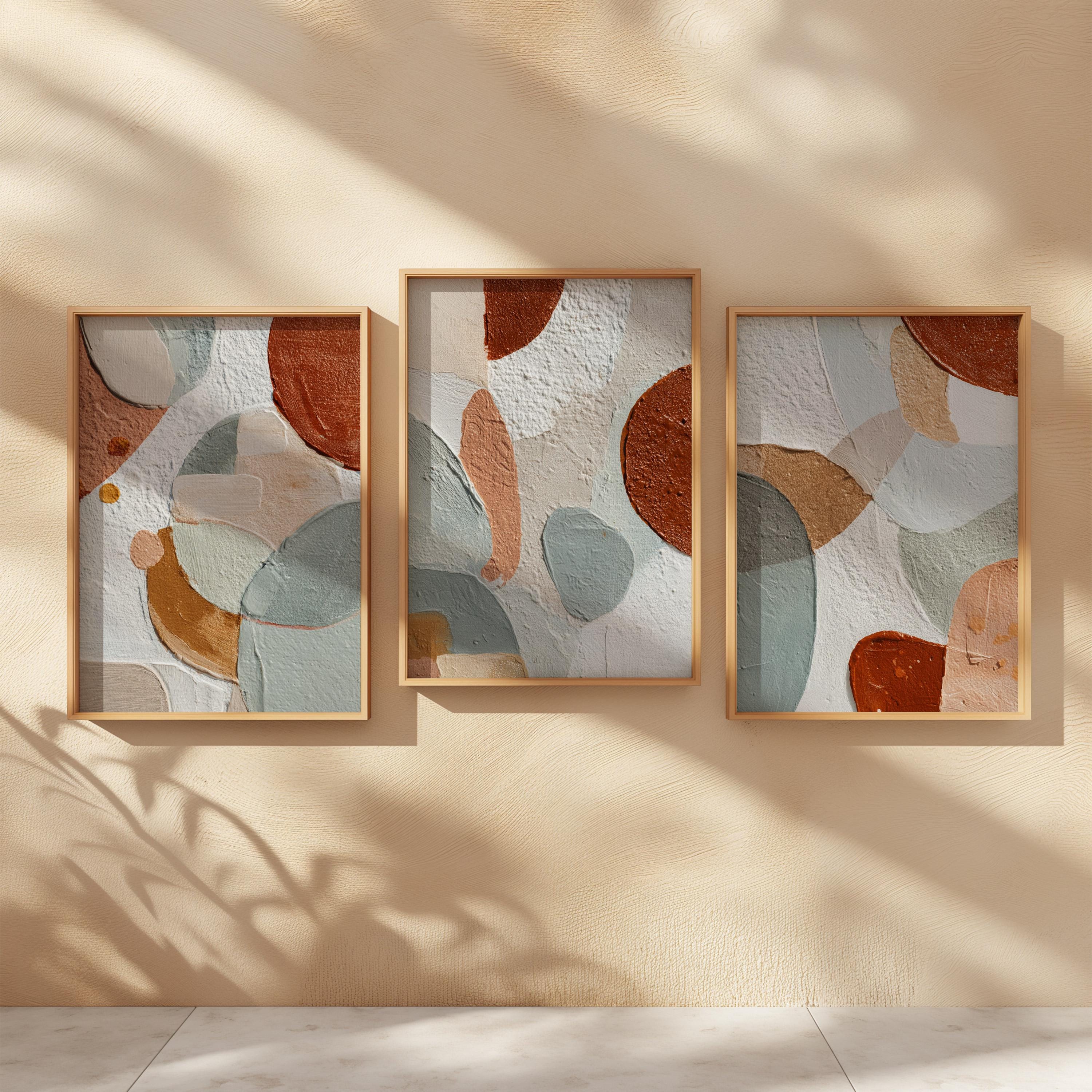 Terracotta Abstract Art Print Set of 3 | Boho Rust Blue Wall Decor - Etsy