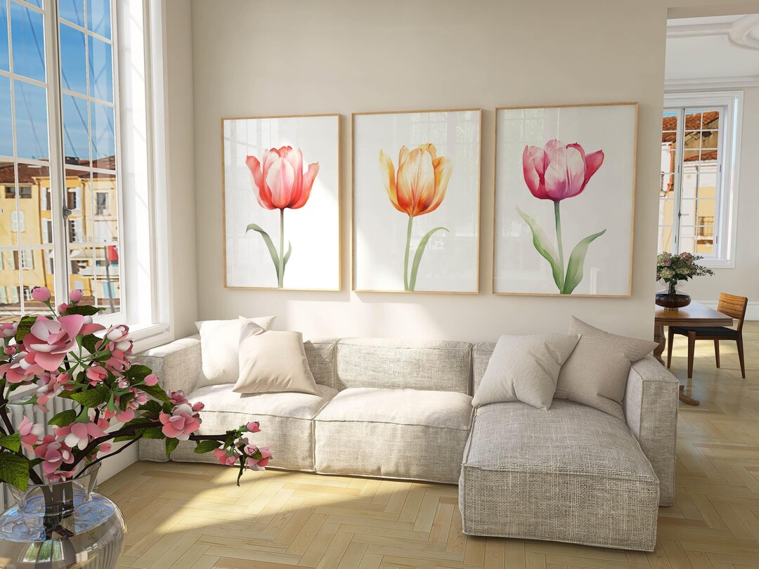 Watercolor Tulip Painting Set of 3 | Bedroom Flowers Decor | Tulip ...