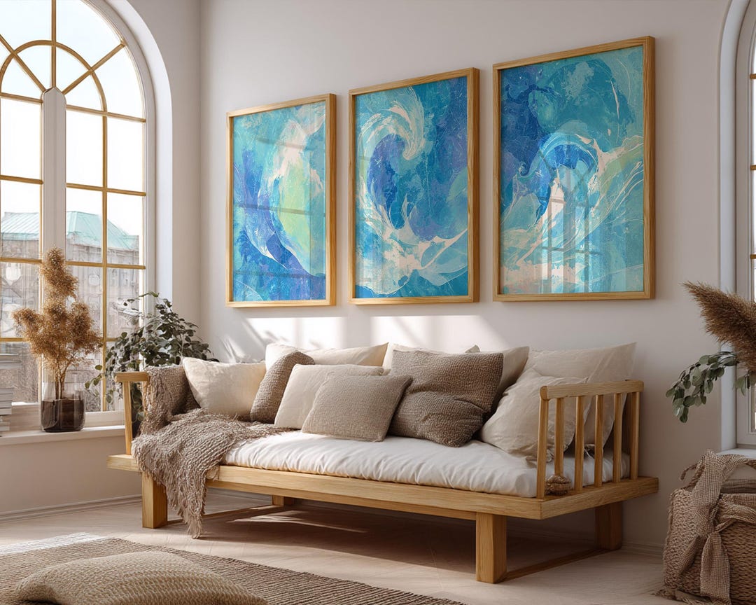 Ocean Wave Art Prints: Blue Abstract Coastal Wall Decor, Set of 3 - Etsy