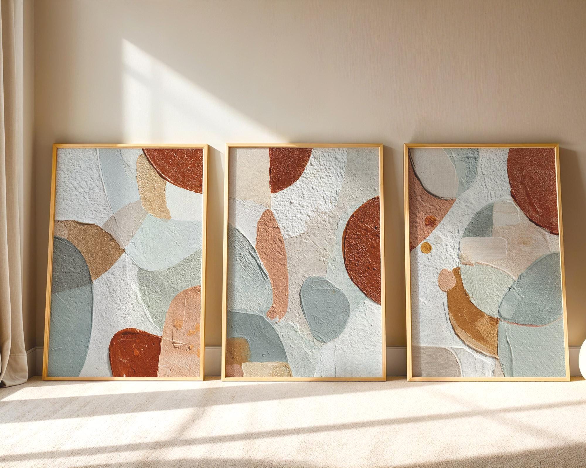 Terracotta Abstract Art Print Set of 3 | Boho Rust Blue Wall Decor - Etsy