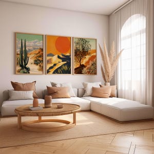 Kunstprints woestijnlandschap: muurdecoratie cactus zuidwest, set van 3