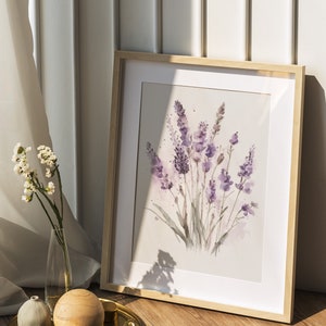 Lavender Watercolor Print, Farmhouse Decor, Floral Art Painting, Digital Art Download