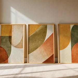 MCM Väggkonst Triptyk, Mid Century Modern 3-delat tryckset, Terrakottabåge Texturerad Dekor