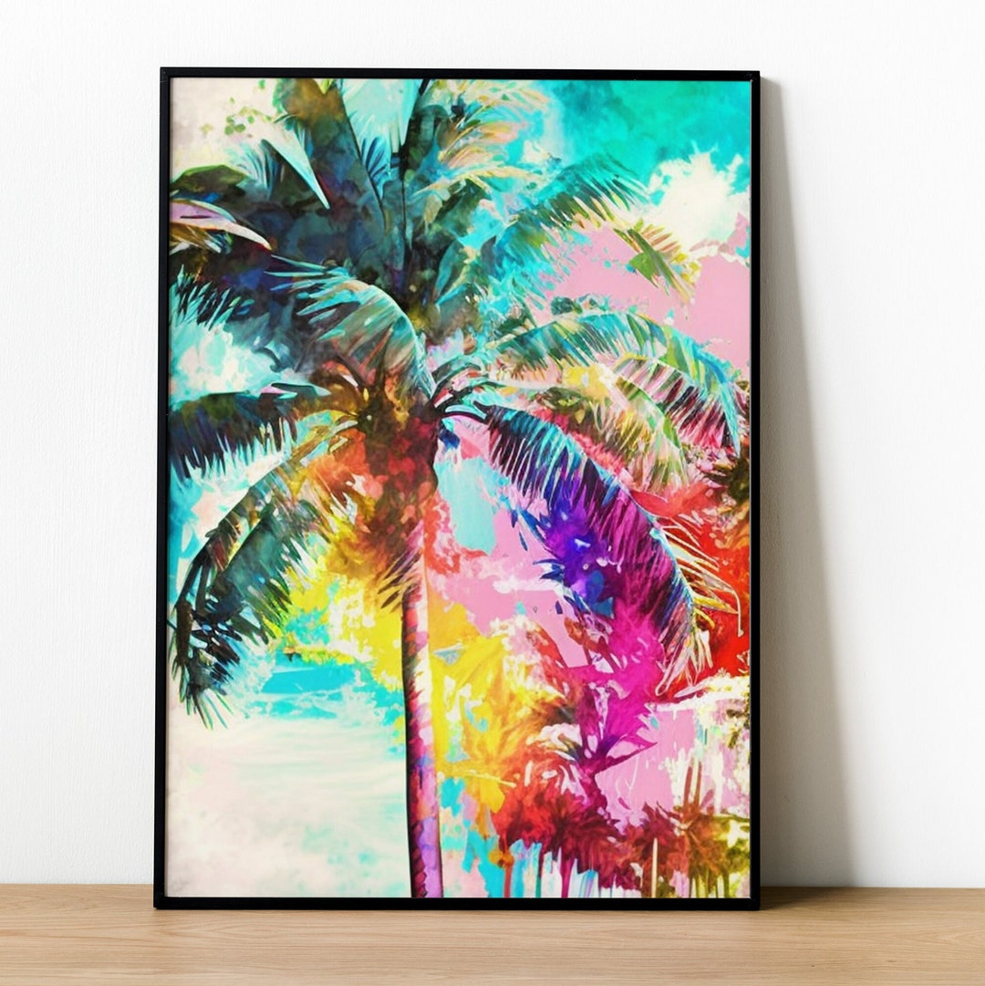 Colorful Palm Tree Watercolor Wall Art, Palm Tree Art Print, Beach ...