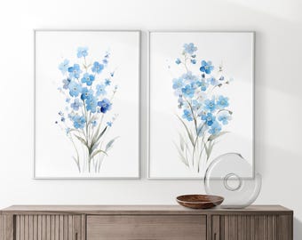 Watercolor Forget Me Not Prints: Bedroom Wall Art Set of 2