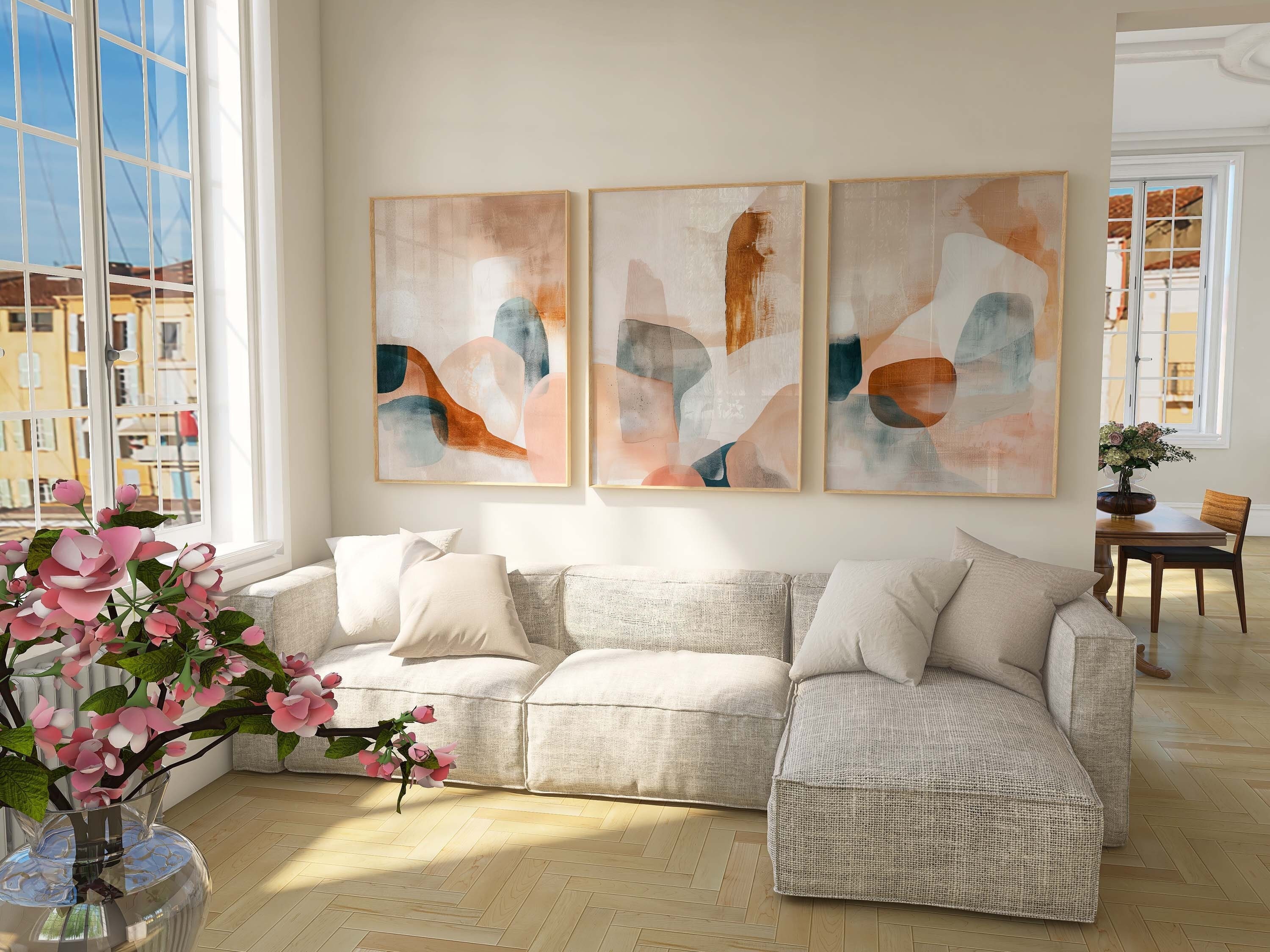 Abstract Neutral Earthy Tones Triptych Art | Set Of 3 Art Print For Living Room, Above Sofa Wall Art