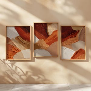 Fiery Terracotta Fusion – Abstract Warm Textured Set of 3 Prints
