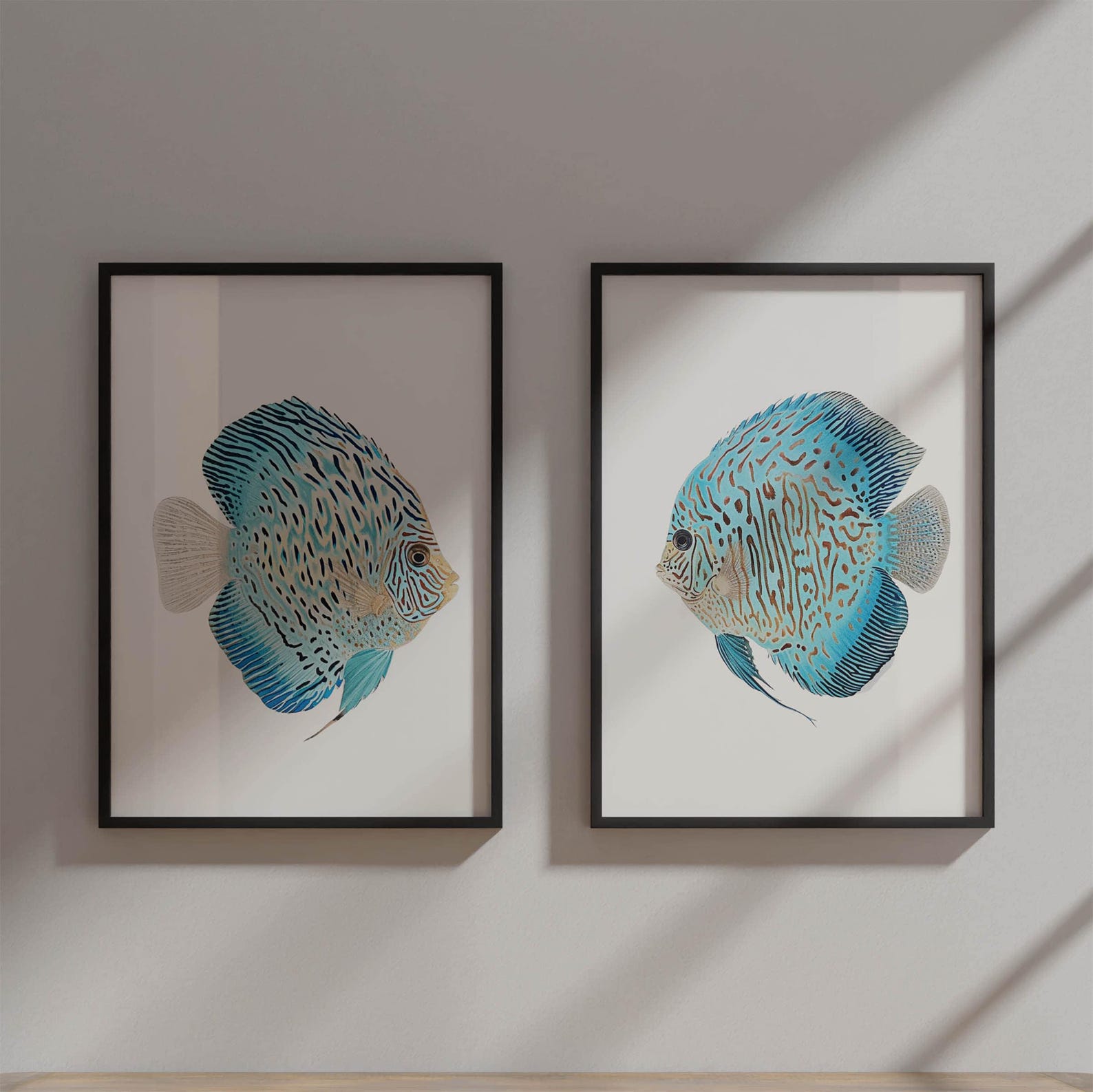 Discus Print Blue Discus Fish Art Print Set: Watercolor Ocean Wall Decor - Etsy
