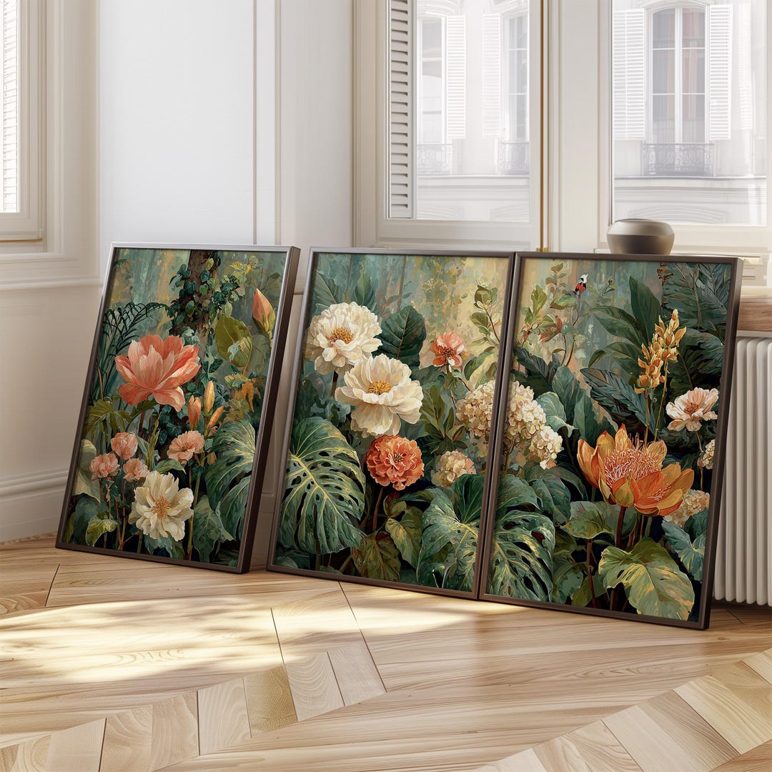 Tropical Botanical Art Prints: Lush Floral Wall Decor, Set of 3 - Etsy