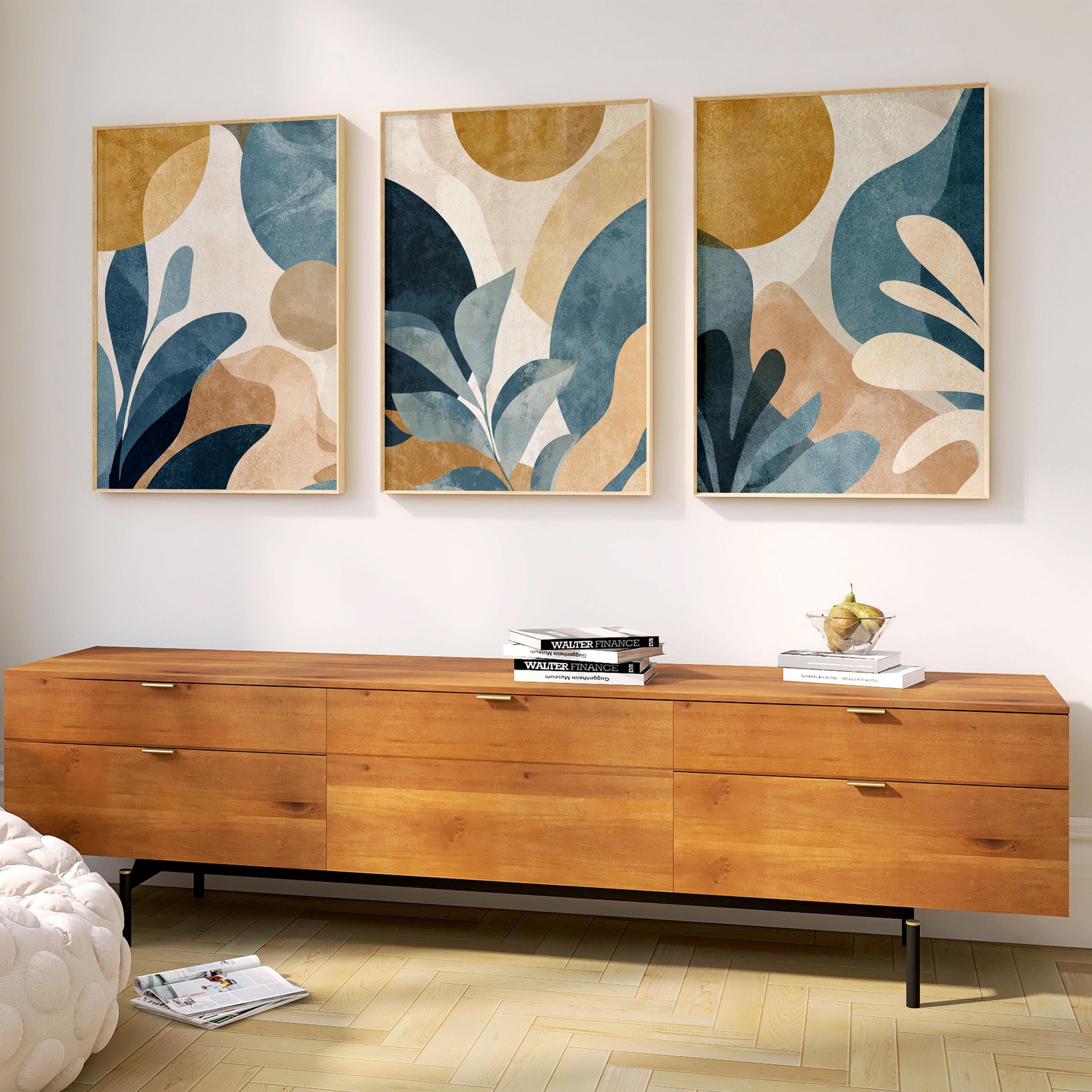 Teal Blue Botanical Leaf Art Print Set of 3 | Gold Tropical Wall Decor ...