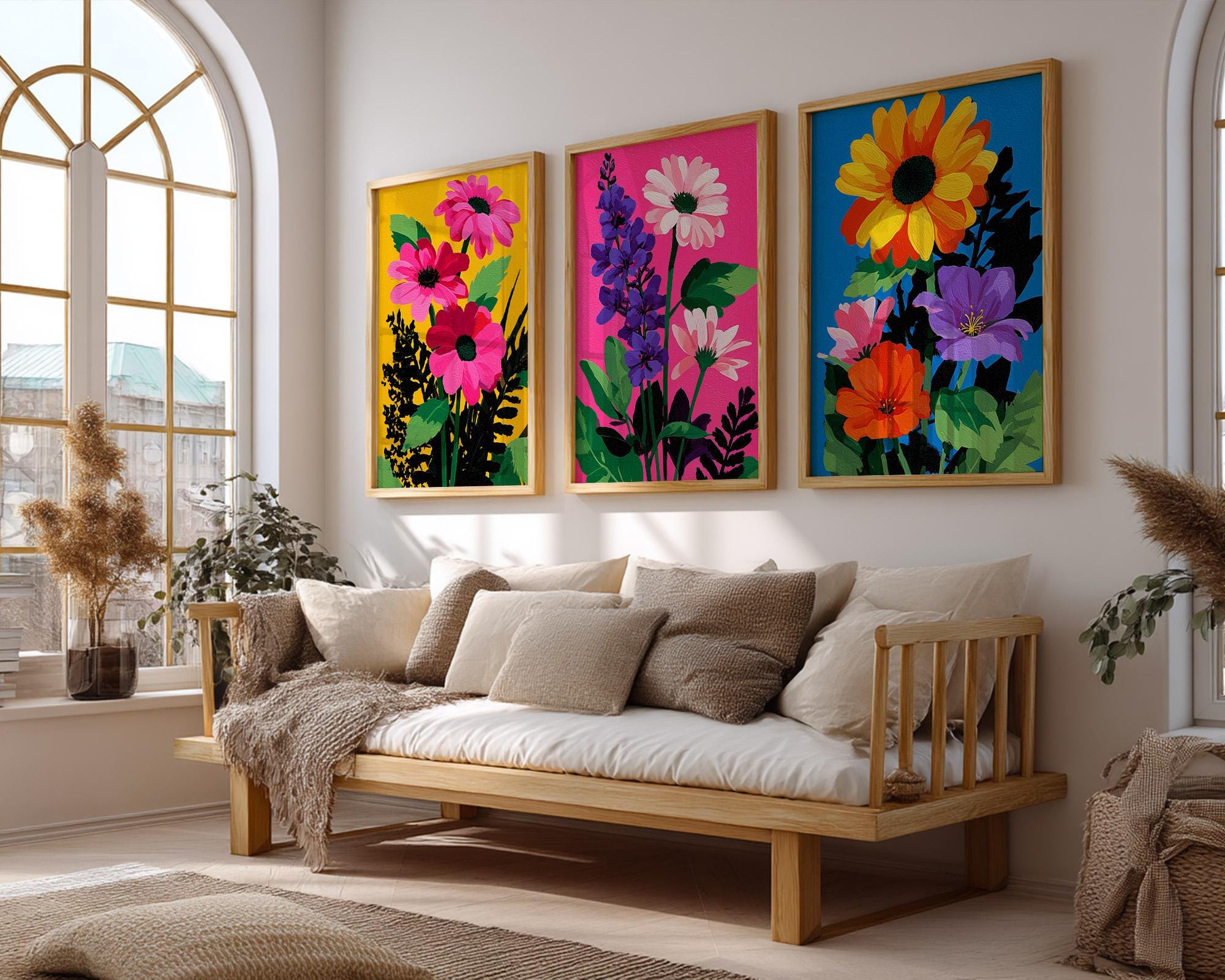 Wildflower Pop Art Prints: Bold Colorful Floral Wall Decor, Set of