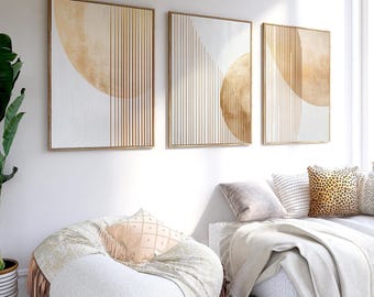 Geometriskt guldfärgat abstrakt tryckset: Modern minimalistisk väggkonst