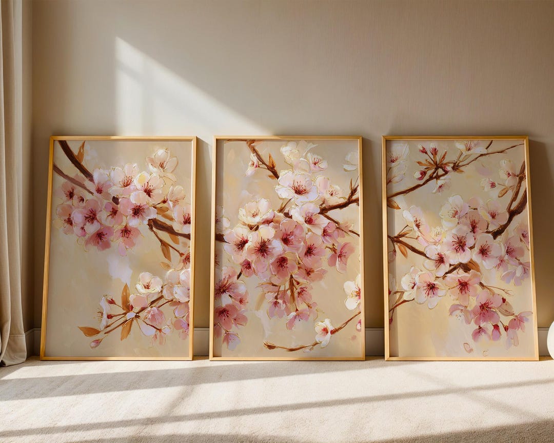 Cherry Blossom Art Prints: Soft Floral Wall Decor, Set of 3 - Etsy