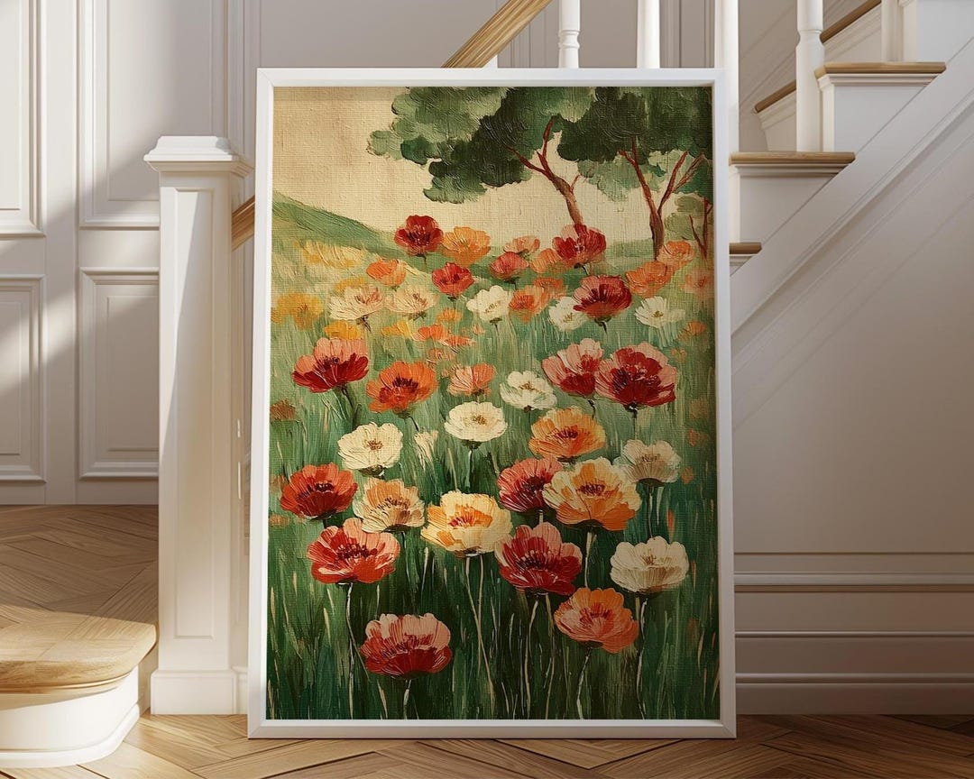 Poppy Meadow Oil Painting Print | Vintage Botanical Wall Art - Etsy