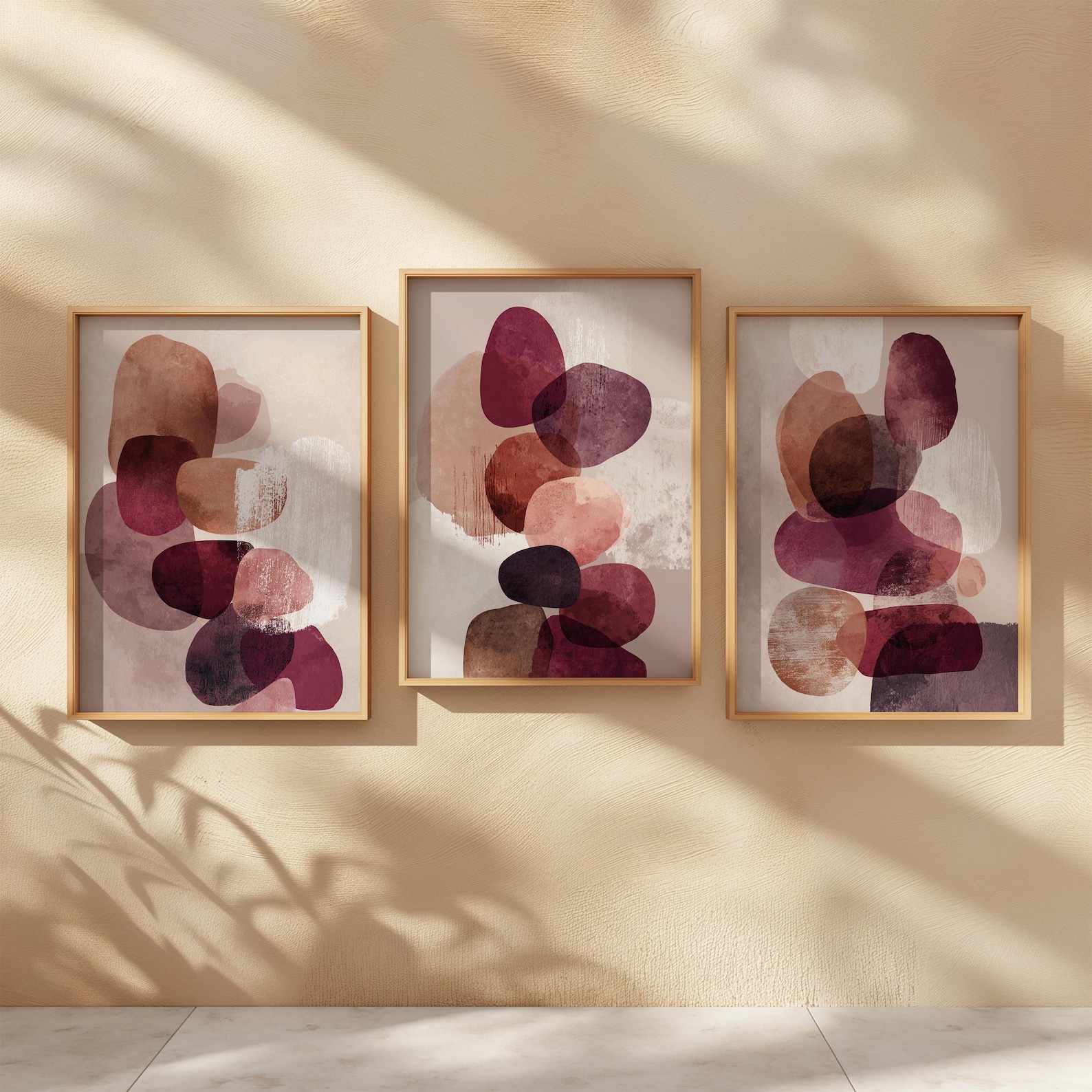 Beerry Shapes Burgundy Pink Abstract Art Print Set of 3 | Berry Shapes Wall Decor - Etsy