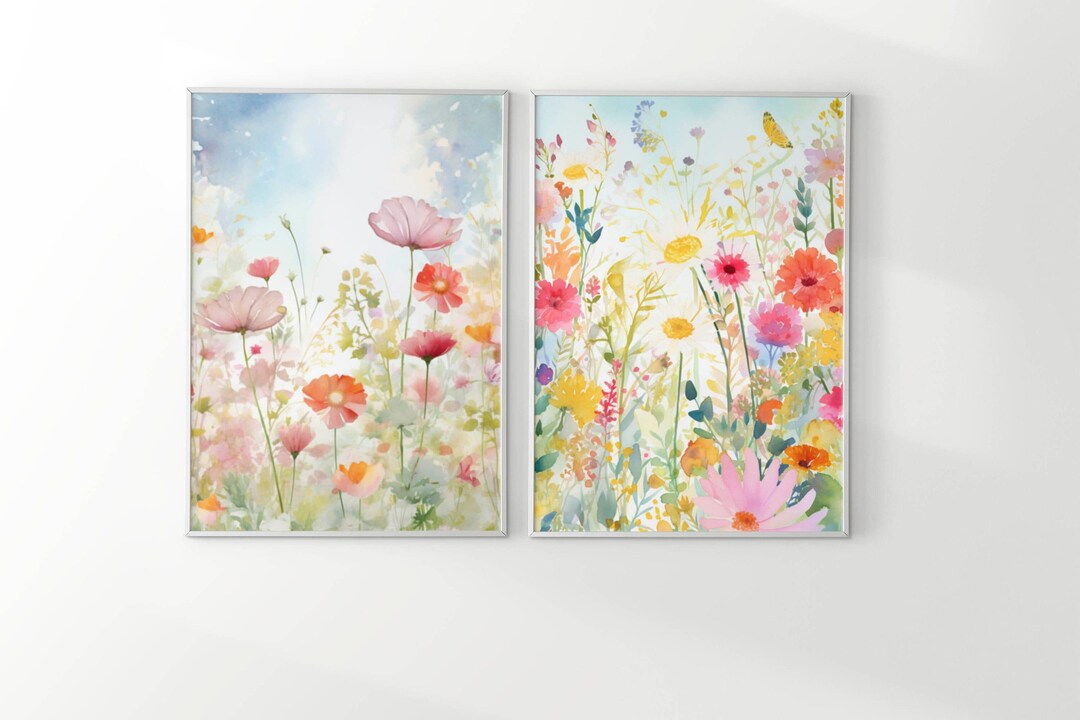 Colorful Wildflower Art Set of 2 | Bright Floral Prints | Botanical ...
