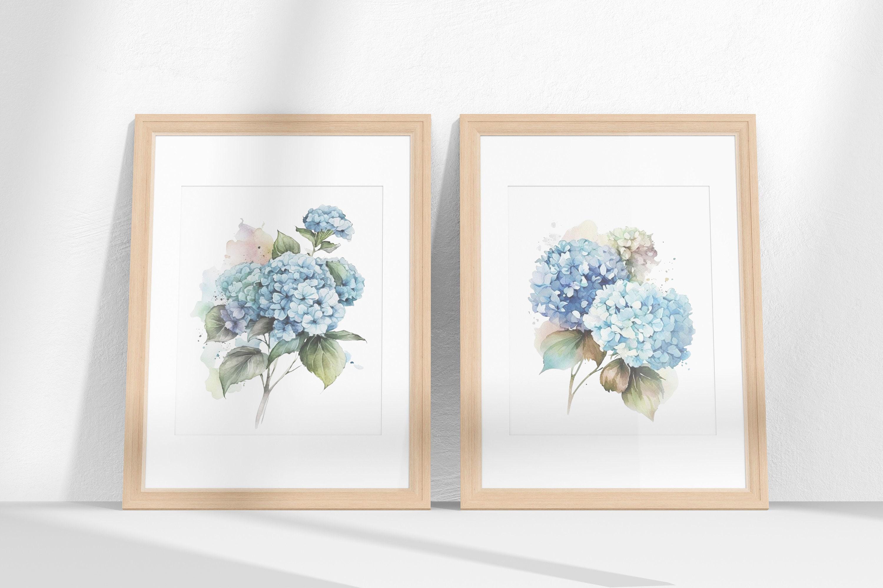 Blue Hydrangea Watercolor Print Set: Floral Living Room Wall Art - Etsy