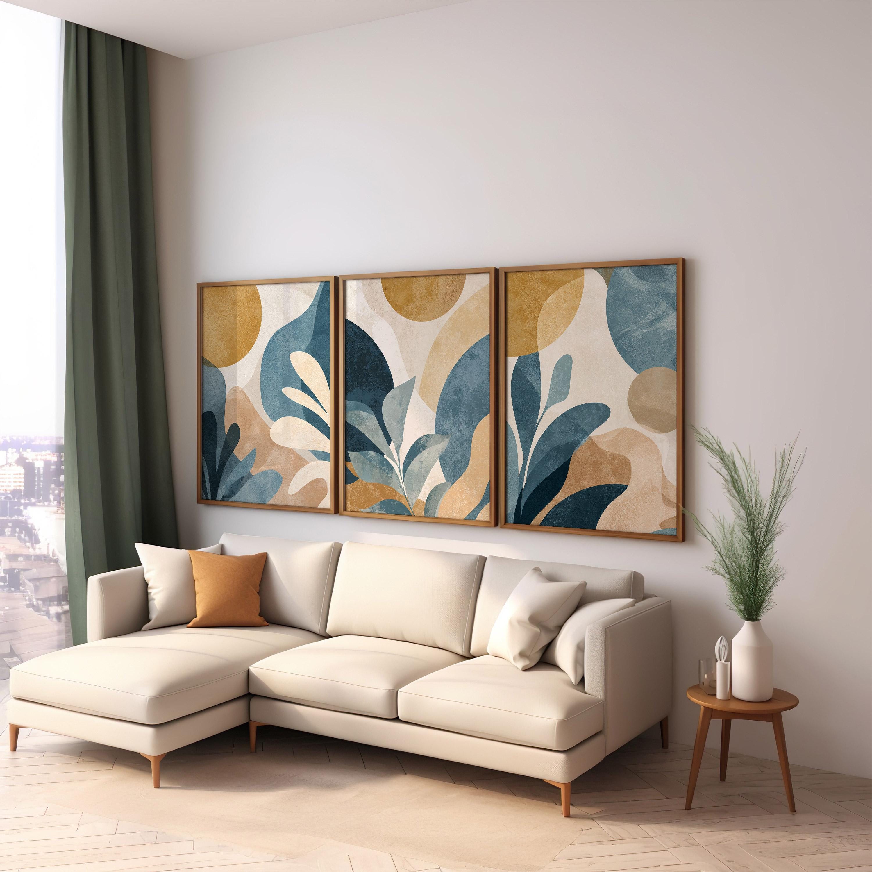 Teal Blue Botanical Leaf Art Print Set of 3 | Gold Tropical Wall Decor ...
