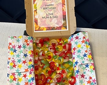 Letterbox Süßigkeiten Geschenk - Haribo Freundschaftsringe Geschenkbox - Personalisiert