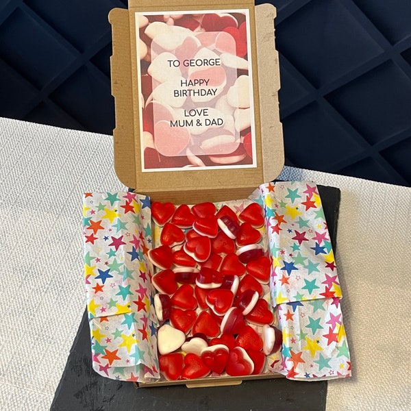 Letterbox Süßigkeiten Geschenk - Haribo Heart Throbs Geschenkbox - Personalisiert