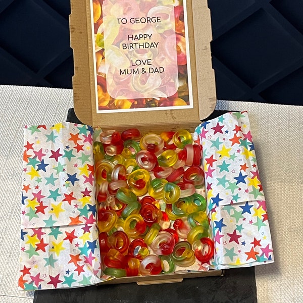 Letterbox Süßigkeiten Geschenk - Haribo Freundschaftsringe Geschenkbox - Personalisiert