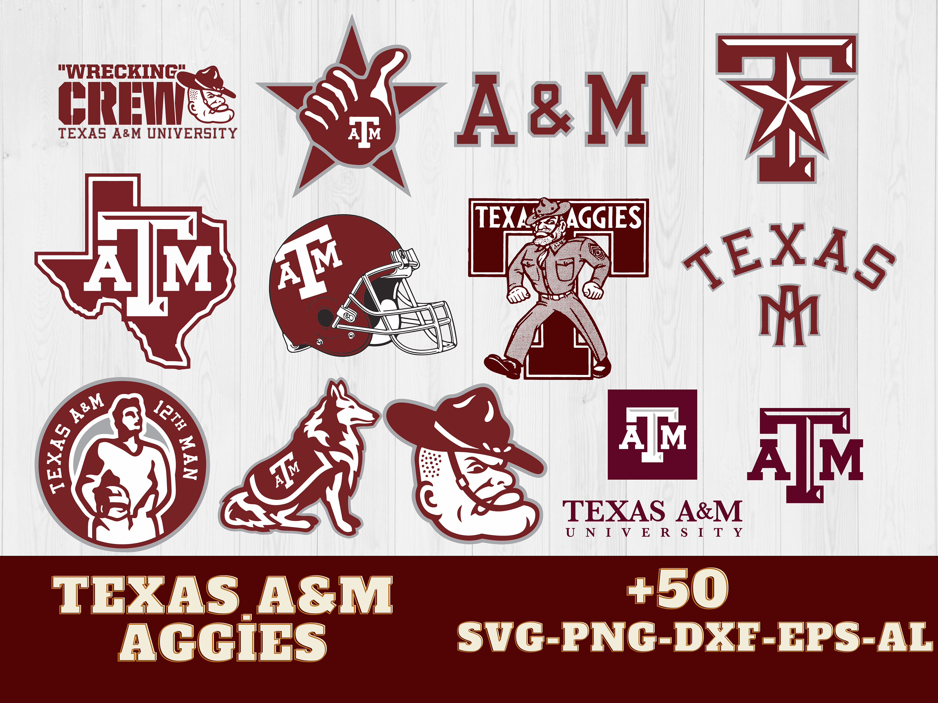 Texas A&M Gig'em Aggies SVG Bundle Unıversty Svg Bundle 