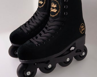 Black In-line Roller Skates Stylish Womens Ladies Kids Girls Blades Gift Present Idea Cute