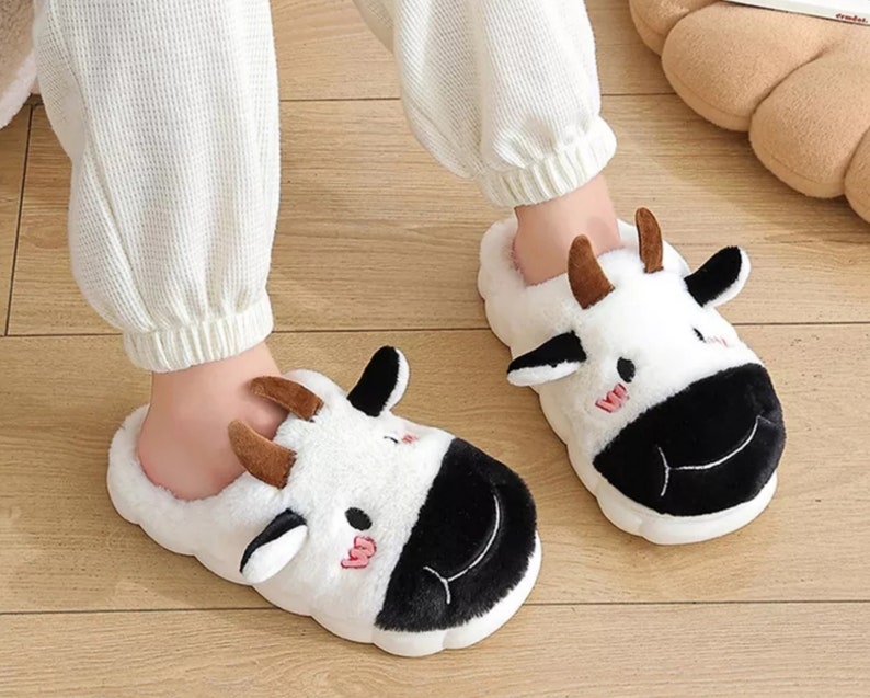 Cute Pink Cow Slippers Moo Slippers Animal Slippers Cow Etsy