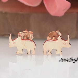 Tiny Rhino Stud Earrings in 925 Sterling Silver — Handmade Rhinoceros Earrings