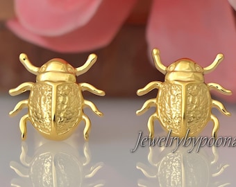 Pendientes de escarabajo de plata de ley 925, delicada joyería egipcia con forma de insecto.