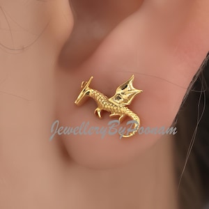 Pendientes de dragón de plata de ley 925, pequeños pendientes de dragón volador, joyería de fantasía alternativa