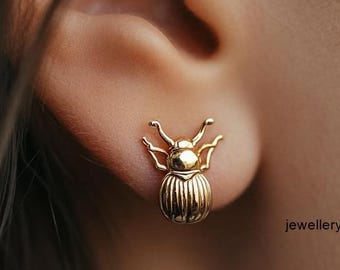 Pendientes de plata de ley con forma de escarabajo, delicada joyería con forma de insecto (10 mm)