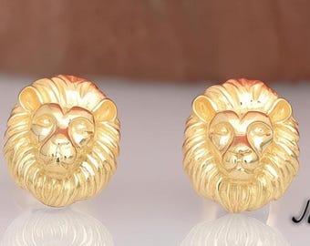 Orecchini a perno a forma di testa di leone in oro 14 carati, gioielli delicati a forma di leone, orecchini minimalisti a forma di animale, regalo per donna