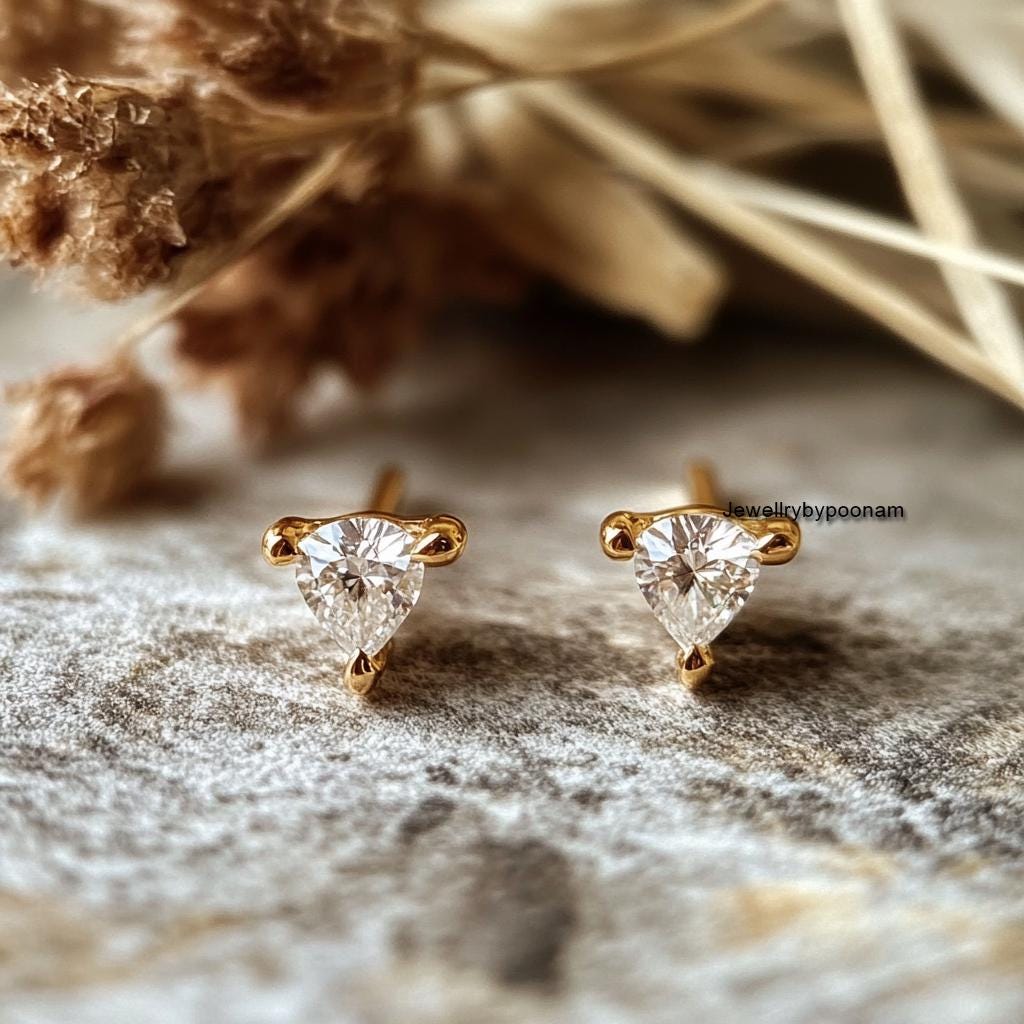 Tiny CZ-Shape Stud Earrings in 925 Sterling Silver — Handmade Studs - Jewelry By Poonam | SKU: PJE-