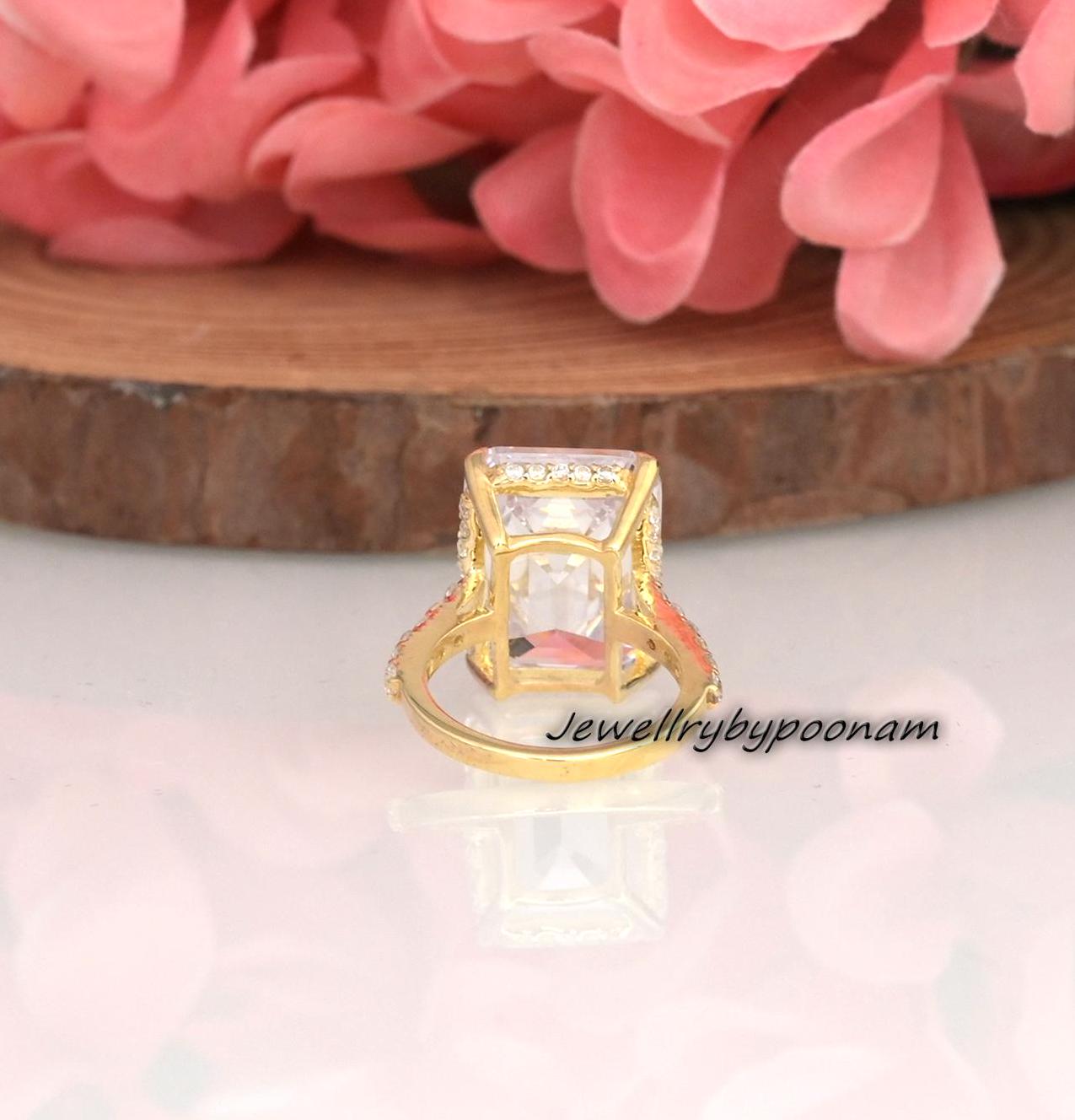 925 Sterling Silver Elongated Emerald Cut Engagement Ring | Unique Wedding Ring - View 4 - Jewelry By Poonam | SKU: PJR2674-S