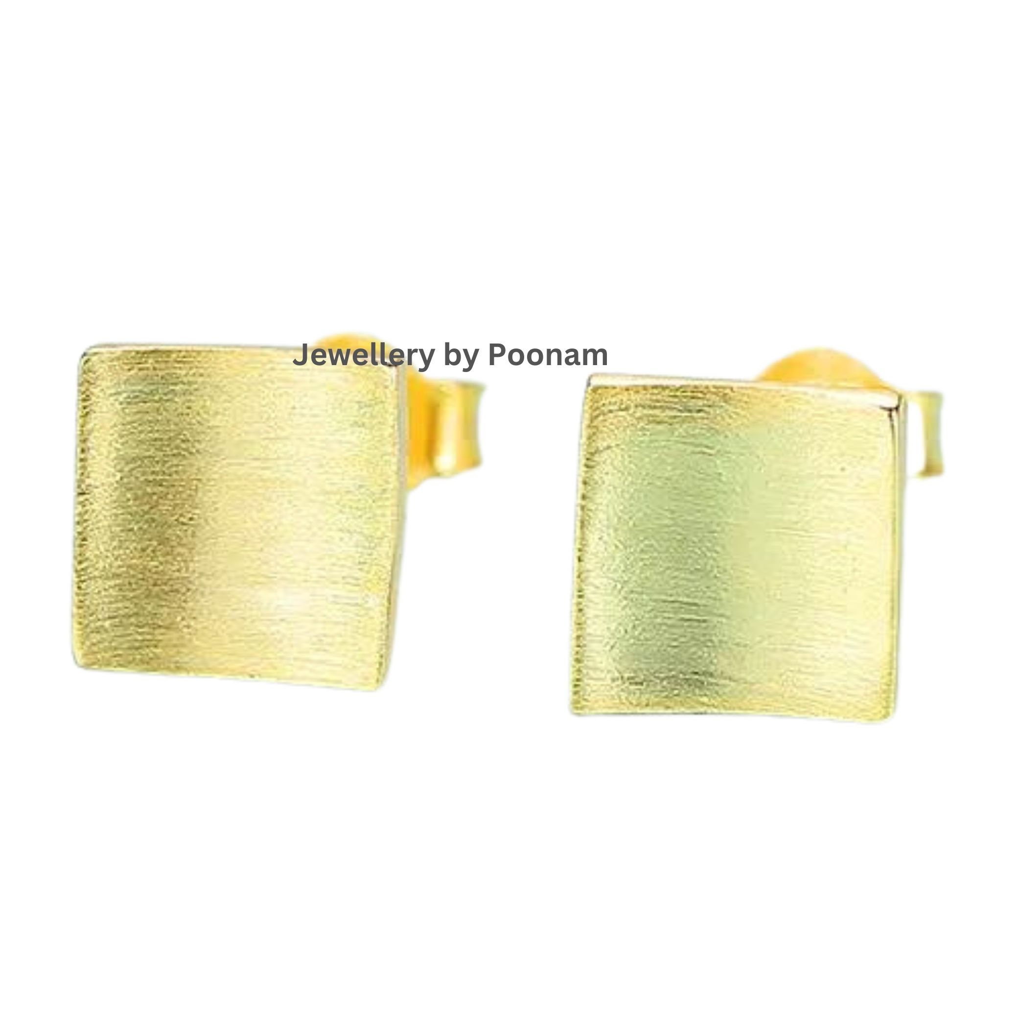 9K/14K Gold & Sterling Silver Square Stud Earrings – Minimalist Geometric Dainty Jewelry - Jewelry By Poonam | SKU: E-121