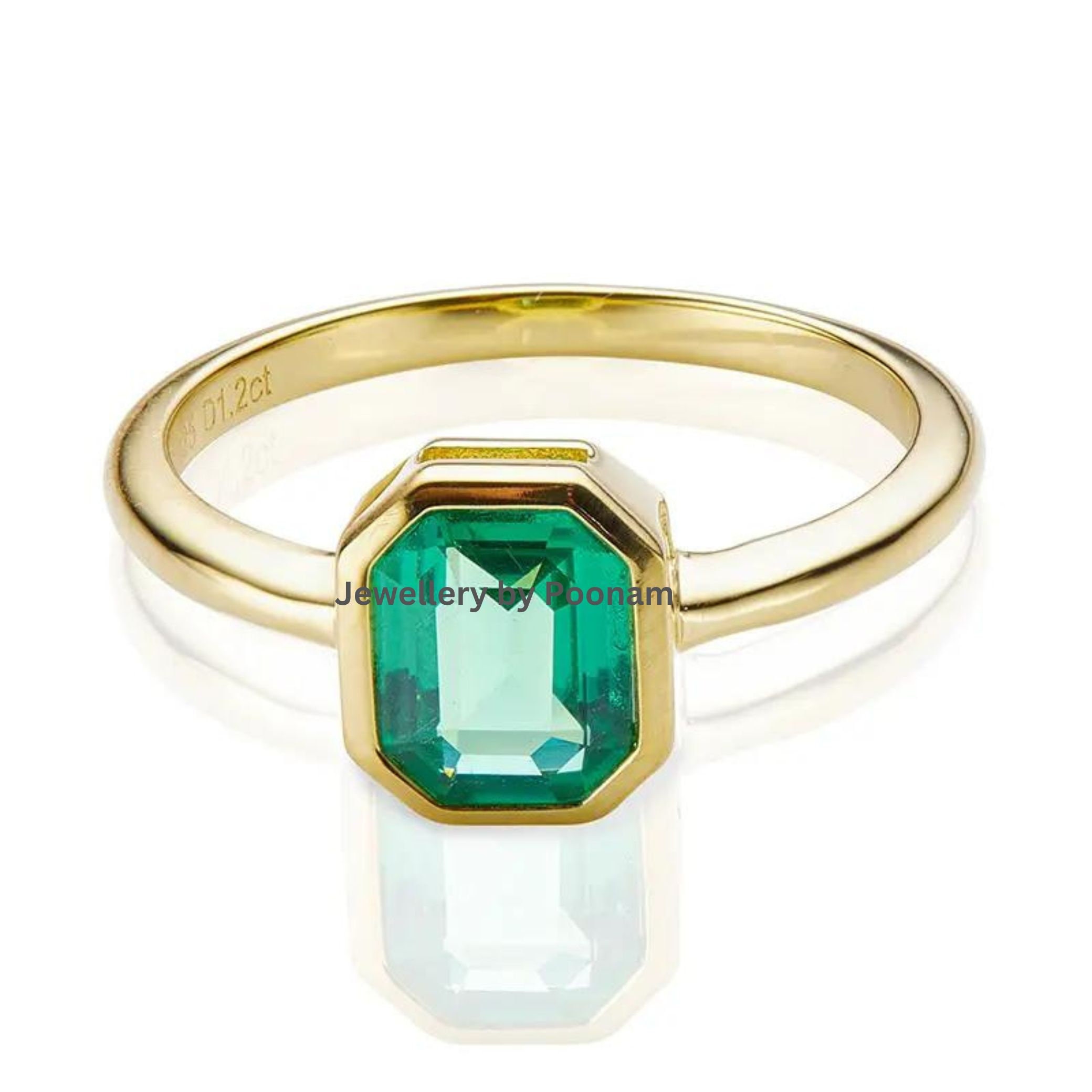 925 Gold-Plated Emerald Ring: Handmade Designer Jewelry - Jewelry By Poonam | SKU: R-1041