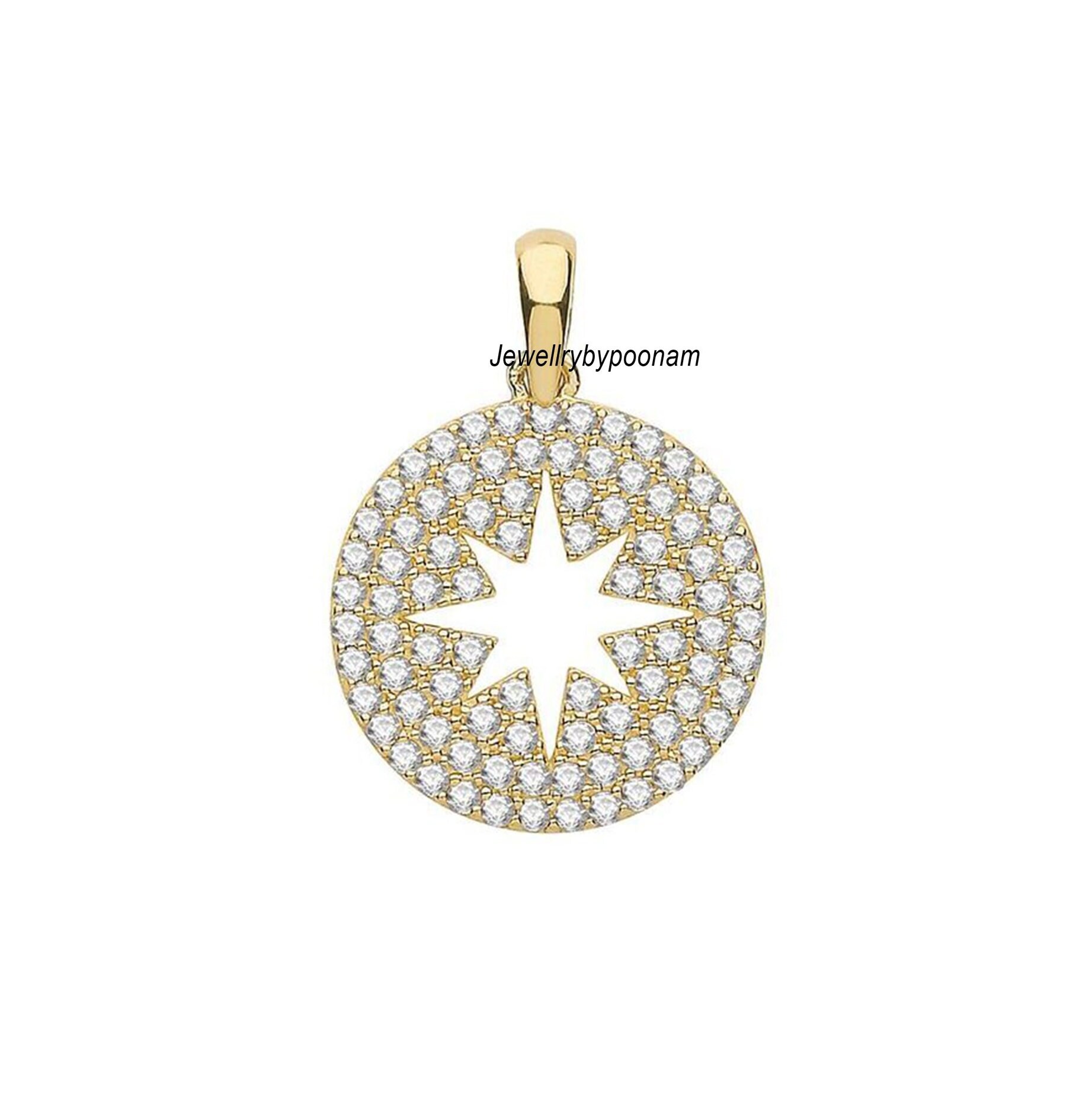 Starburst Moissanite Diamond Pendant: 925 Sterling Silver Charm - View 3 - Jewelry By Poonam | SKU: PJP4661-SLNSMN-22M 2/26
