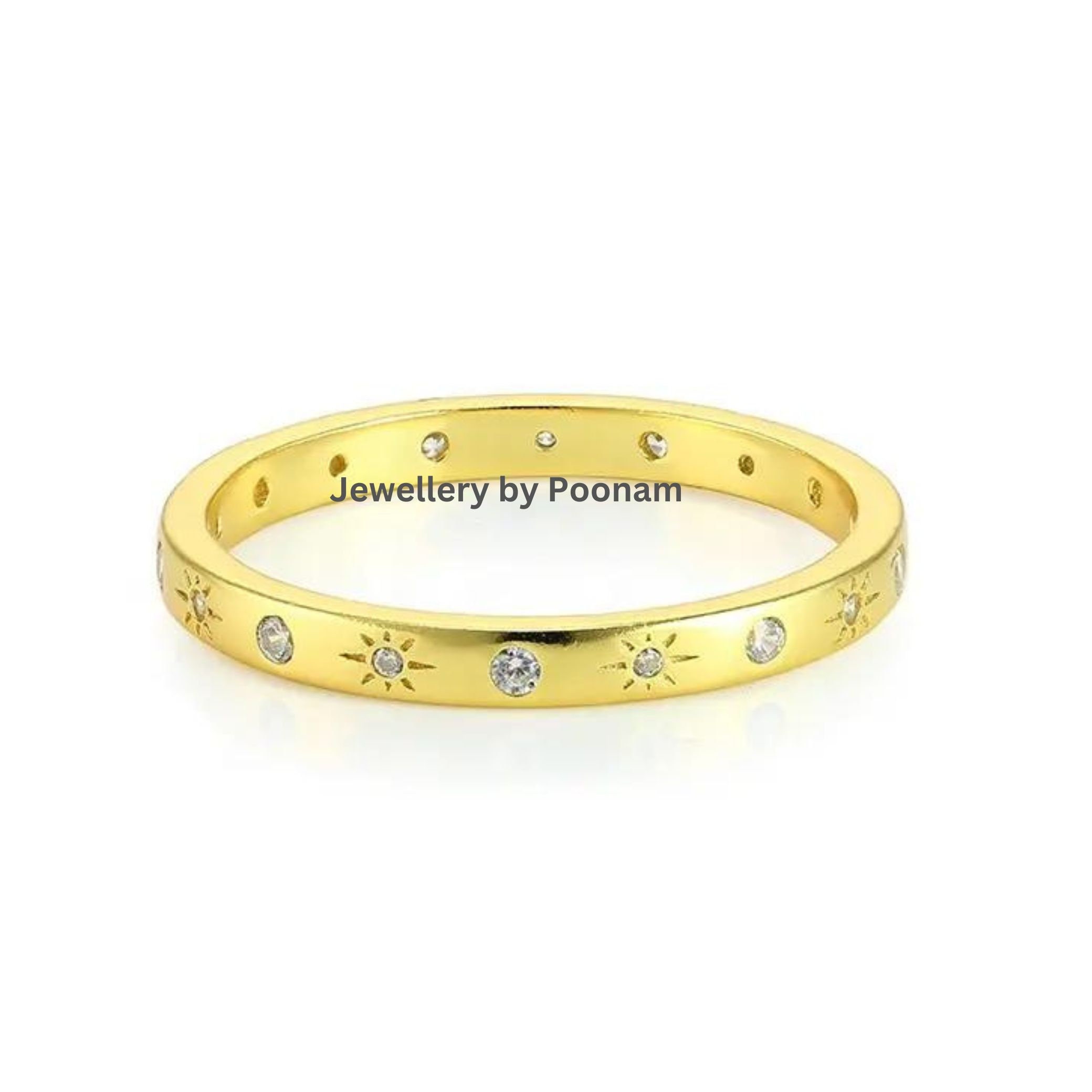 925 Gold Plated Moissanite Ring: Sterling Silver Band - Jewelry By Poonam | SKU: R-1039