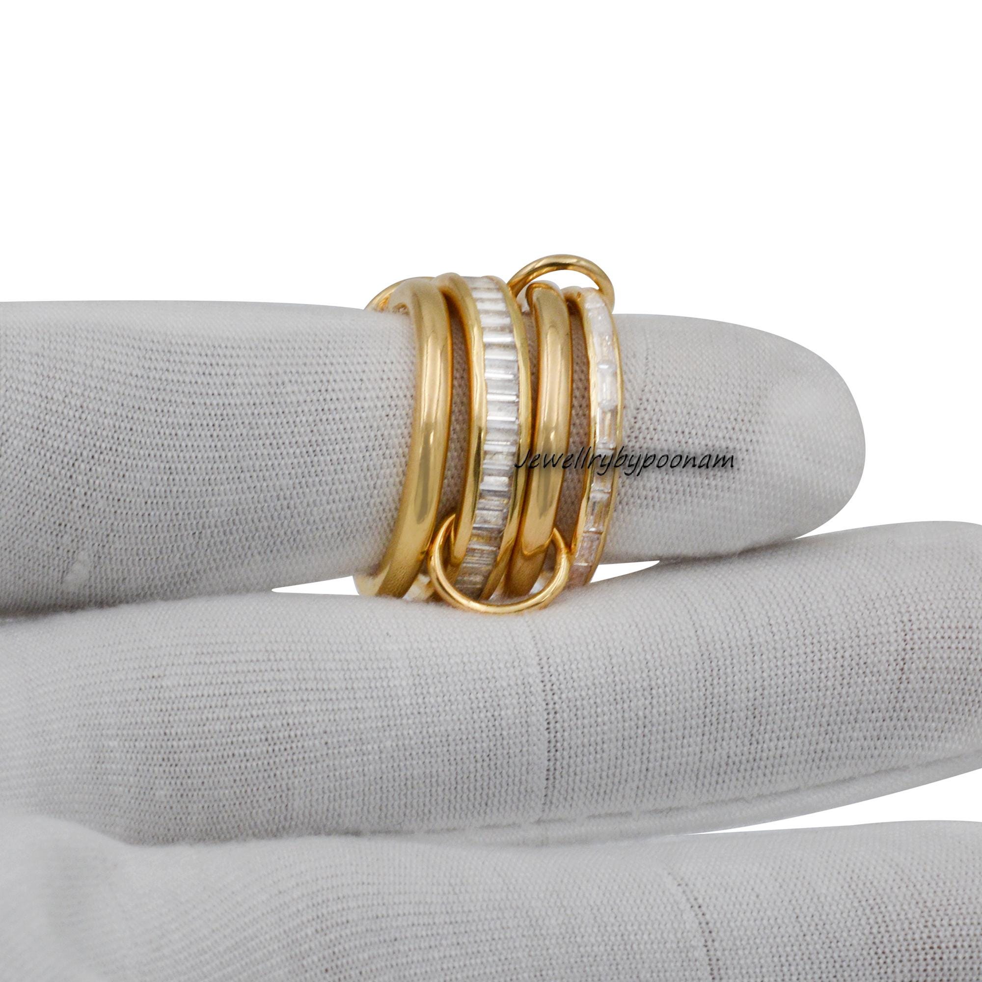 925 Sterling Silver Baguette Connector Ring, Chunky Linked Bands Ring - View 3 - Jewelry By Poonam | SKU: PJR904-SLNSBTTWTYS-