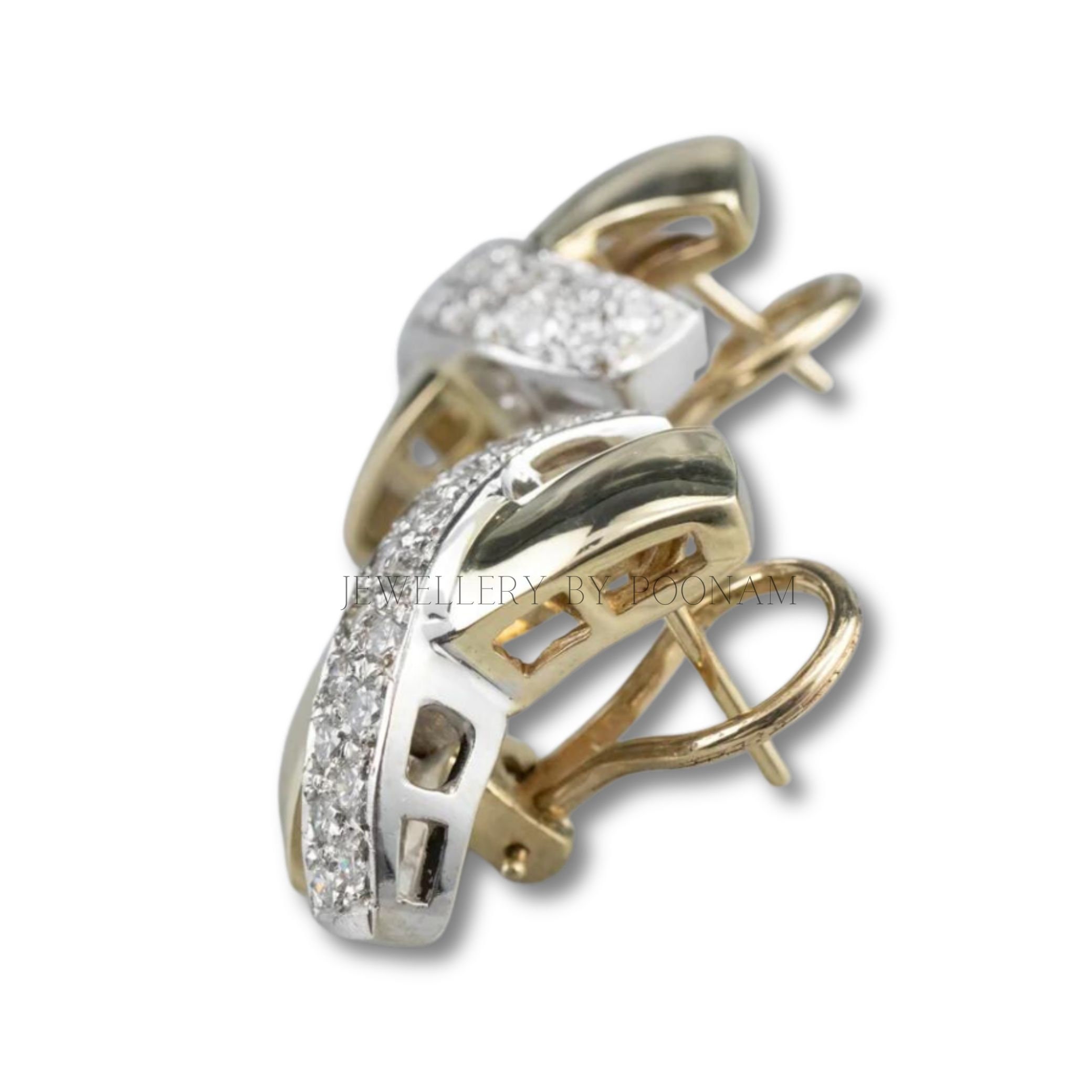9K/14K Yellow Gold & 925 Sterling Silver Moissanite Cross Stud Earrings: Two-Tone Gold Plated - View 2 - Jewelry By Poonam |
