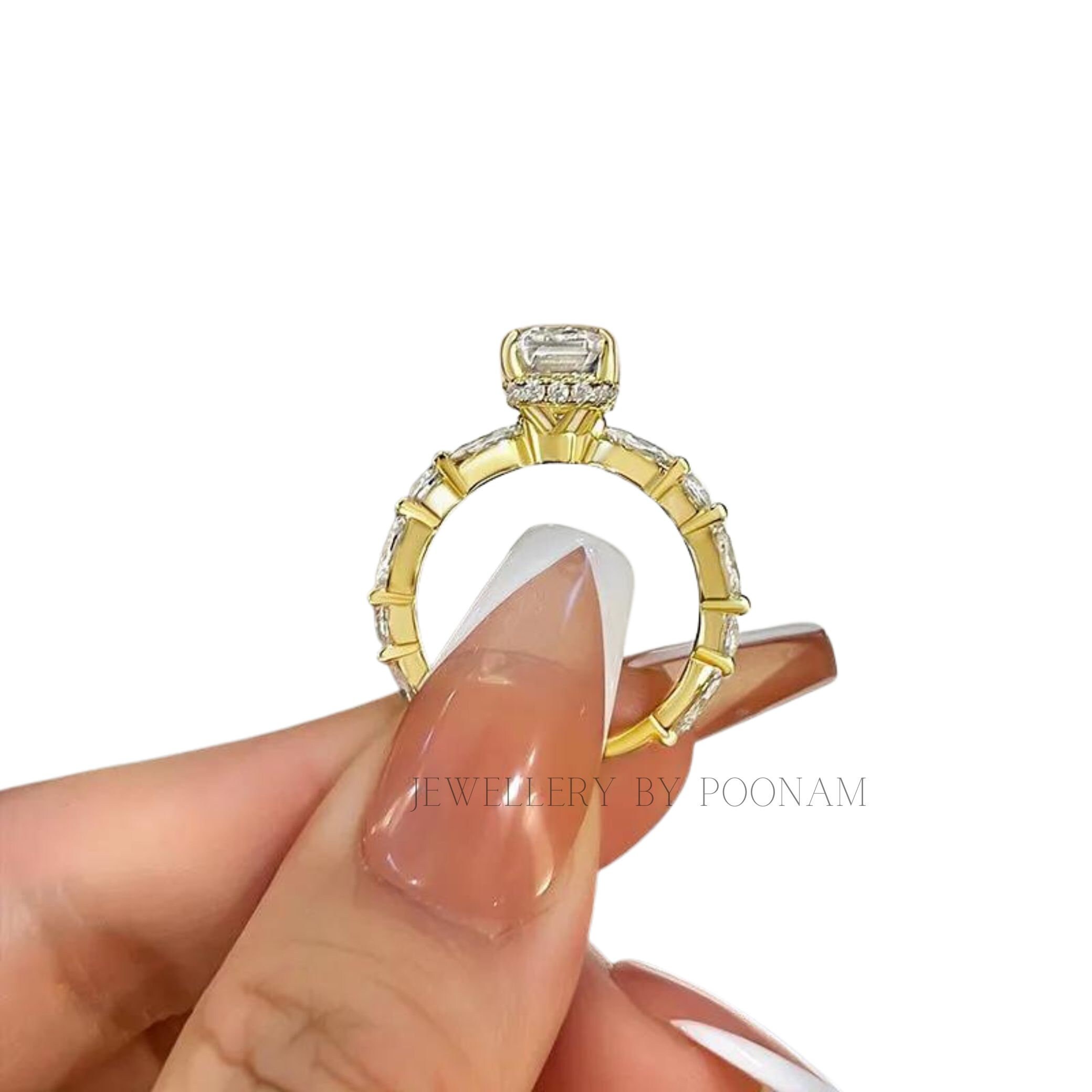 925 Sterling Silver Emerald Cut CZ Engagement Ring – Luxury Bridal Wedding Ring for Women - View 4 - Jewelry By Poonam | SKU: