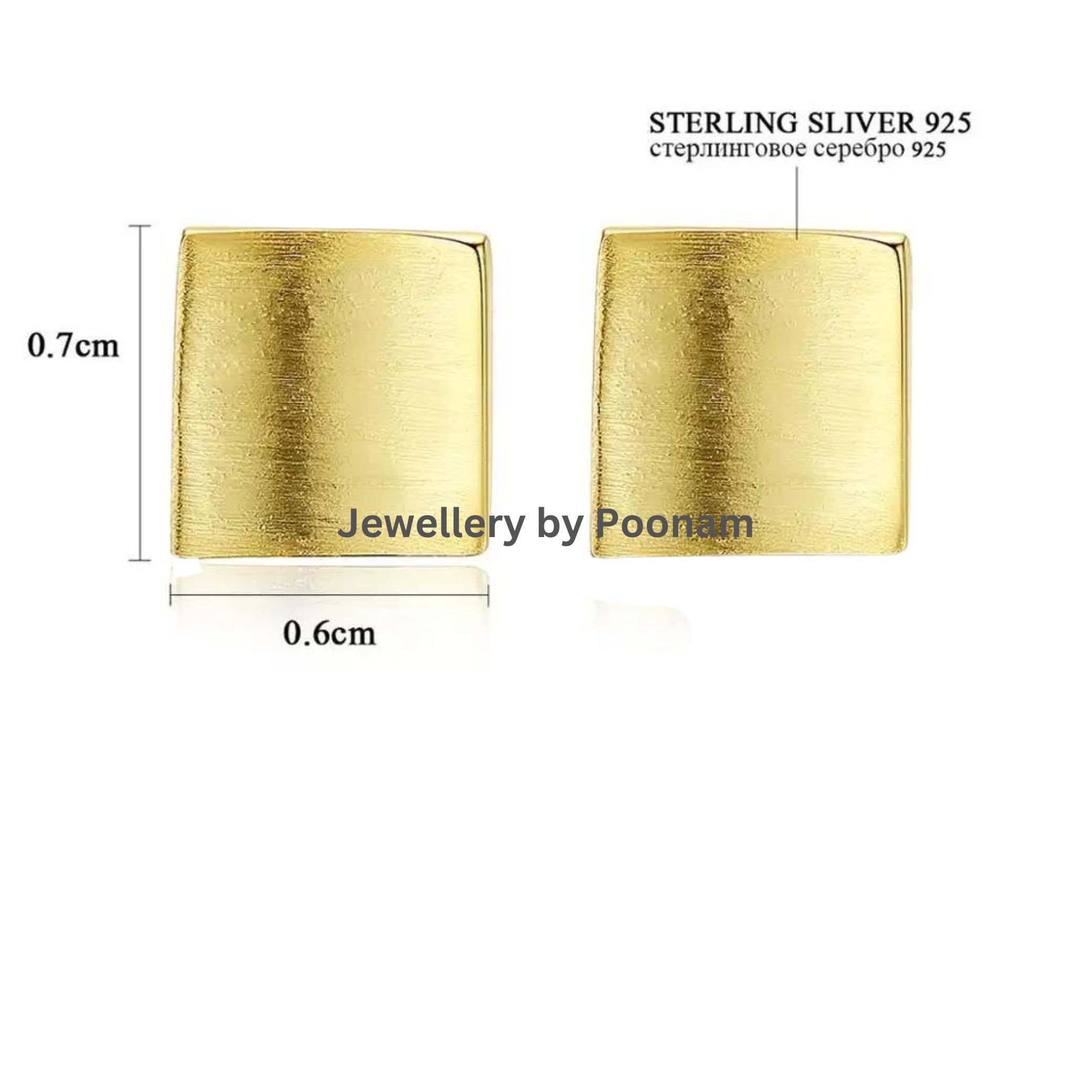 9K/14K Gold & Sterling Silver Square Stud Earrings – Minimalist Geometric Dainty Jewelry - View 2 - Jewelry By Poonam | SKU: