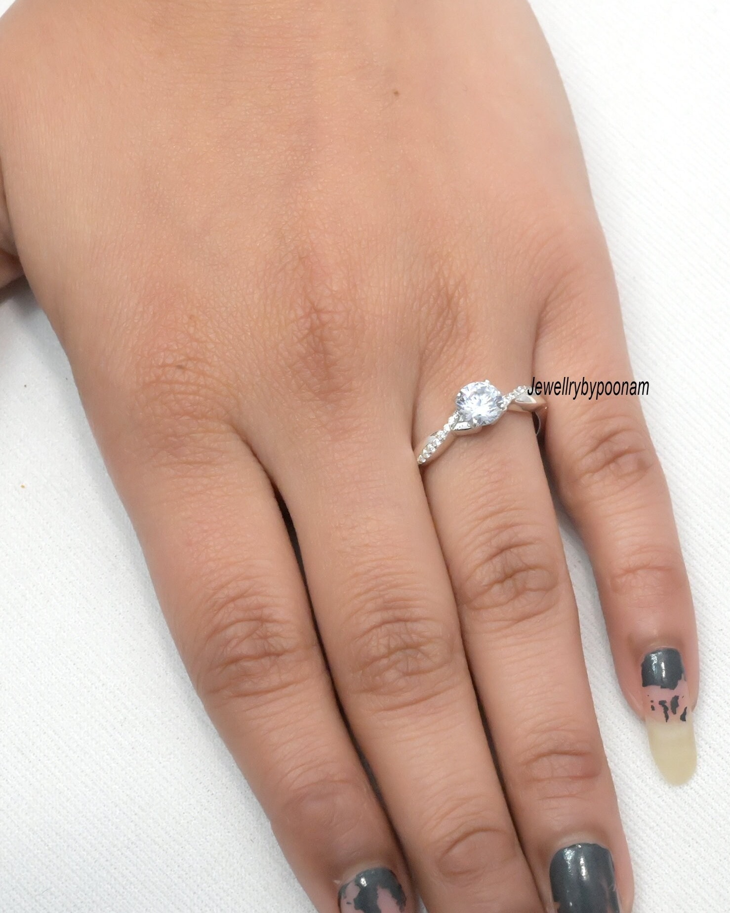925 Silver Round Cut Moissanite Ring: Engagement Wedding Ring - View 4 - Jewelry By Poonam | SKU: PJR1860 2/26