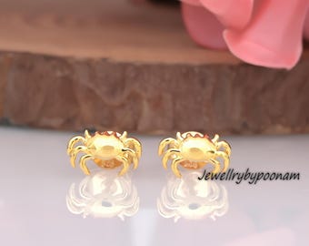 14k Gold Tiny Crab Earrings: Sterling Silver Studs