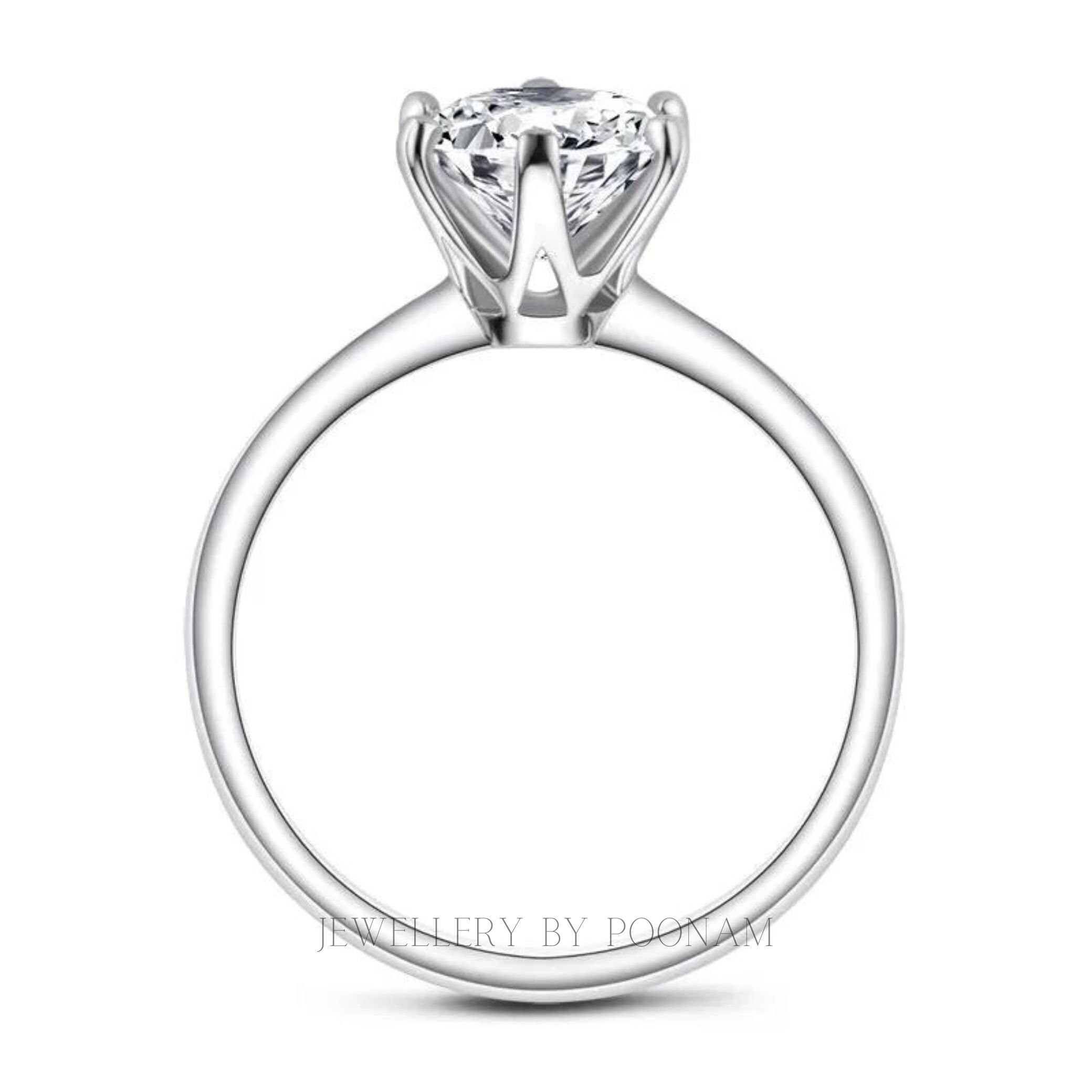 Classic Round Cut Moissanite Engagement Ring – 925 Sterling Silver Bridal Ring - View 3 - Jewelry By Poonam | SKU: R-1193