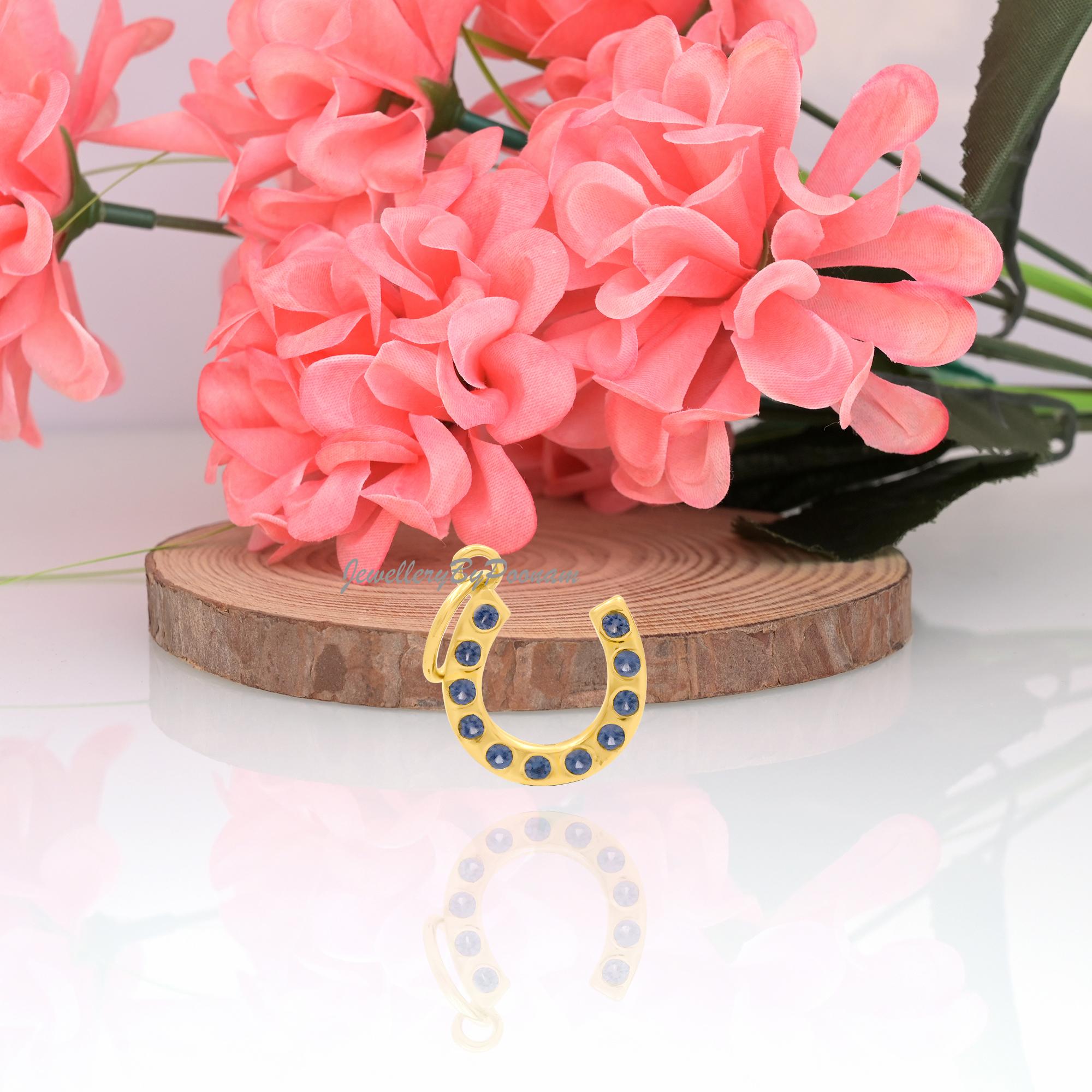 14k Gold Horseshoe Diamond Pendant: Mini Charm, Good Luck Symbol - View 3 - Jewelry By Poonam | SKU: PJP4164-SLYGMN-20M 2/26