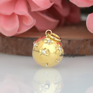Beautiful Silver Gold Vermeil Diamond Ball Pendant For Necklace Bracelet,New Designer 925 Sterling Silver Diamond Ball Charm CZ Pendant