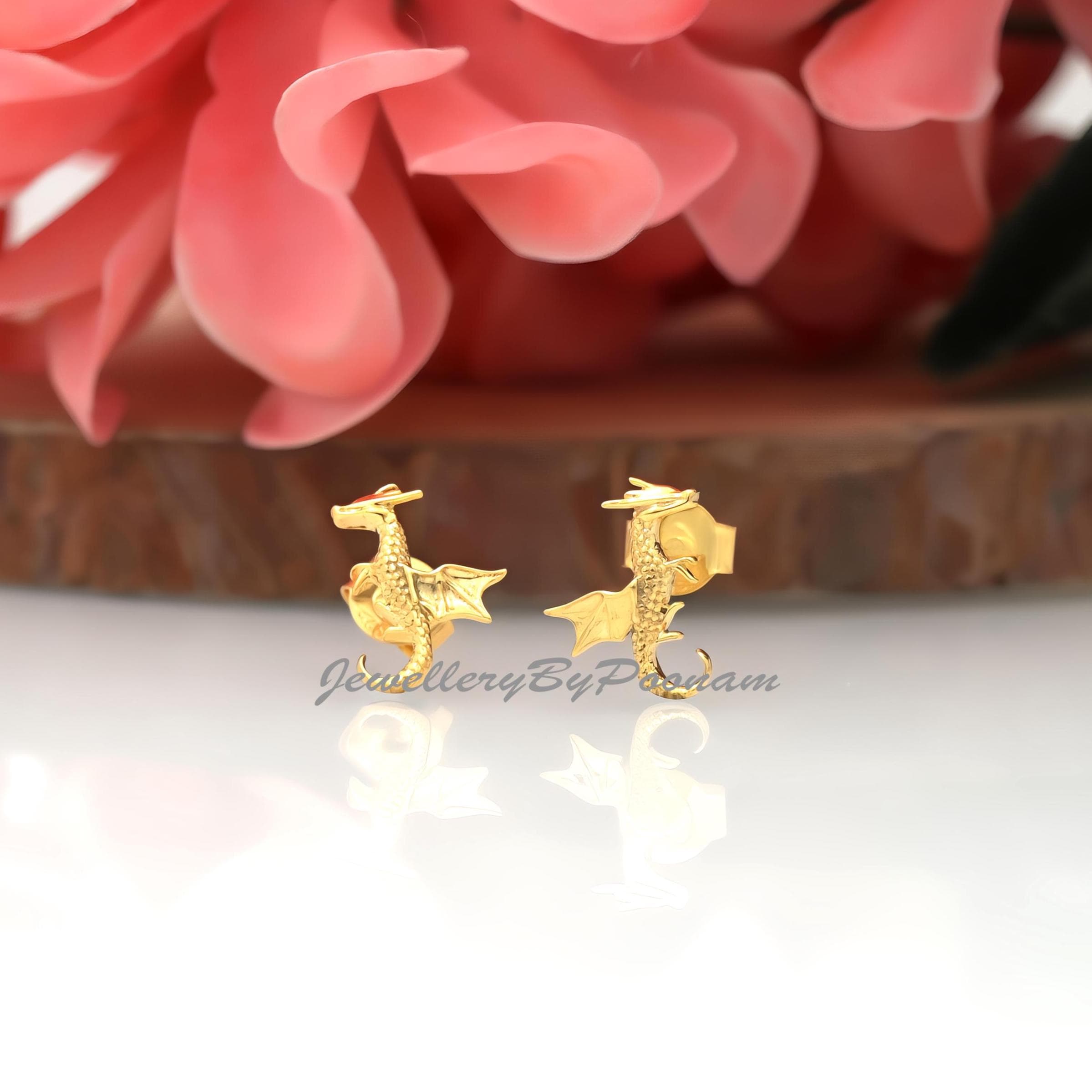 925 Flying Dragon Stud Earrings: Sterling Silver Jewelry - Jewelry By Poonam | SKU: PJE1749-SLYG-10M 2/26